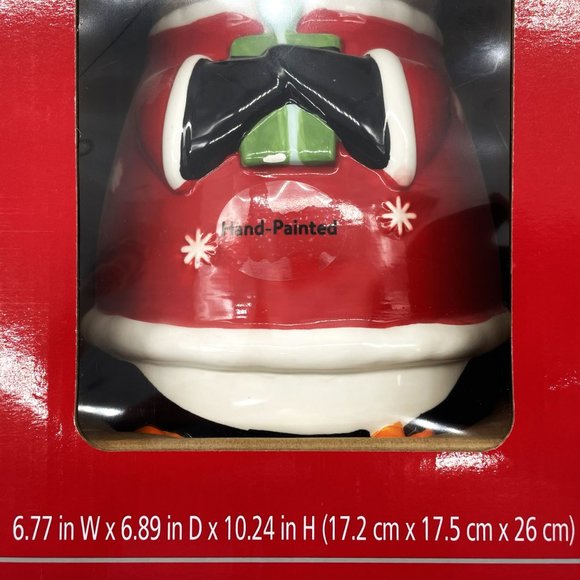Holiday Time Hand Painted Christmas Penguin Cookie Earthenware Cookie Jar-NIB - Picture 5 of 5
